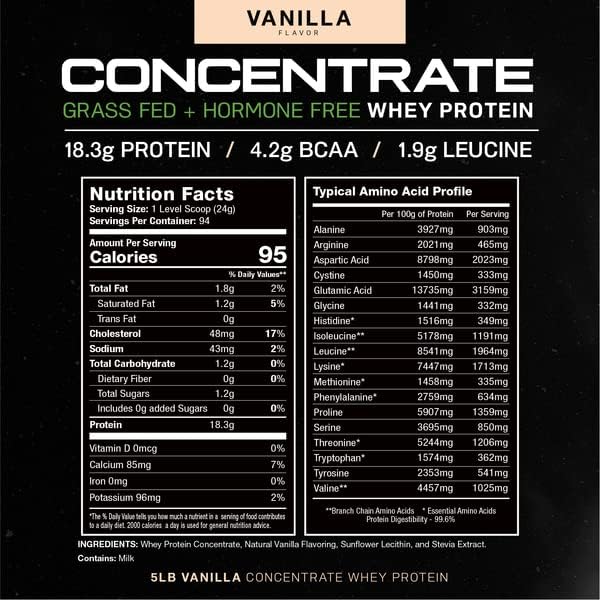 Muscle Feast Grass-Fed Whey Protein Concentrate Powder, All Natural Hormone Free Pasture Raised, Vanilla, 5lb