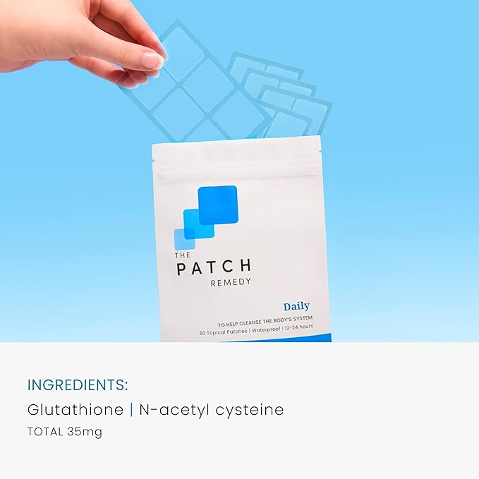 The Patch Remedy Daily Glutathione Patch - 30 Topical Glutathione Patches Plus NAC with Glutathione (Antioxidant) and N-Acetyl-Cysteine, Skin Sticker Cleanse Patch Transdermal