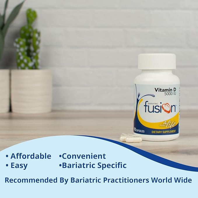 Bariatric Fusion Vitamin D3 5000 IU | Easy to Swallow Bariatric Vitamin D Capsule| One Per Day | Support Bone Strength and Calcium Absorption* | Post Bariatric Surgery | 90 Capsules