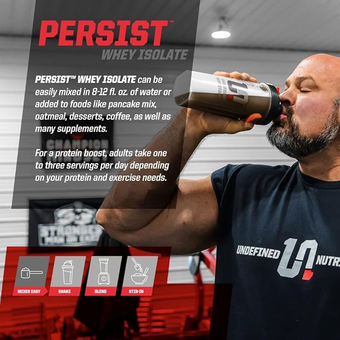 Undefined Nutrition Persist Whey Isolate by Brian Shaw - 24g Protein, 30 Servings – Supports Recovery, Strength & Performance - Gluten Free, Fast Absorbing (2.18lbs, Coffee Ice Cream)