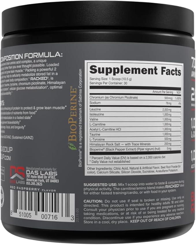 Bucked Up- BCAA RACKED™ Branch Chained Amino Acids | L-Carnitine, Acetyl L-Carnitine, GBB | Post Workout Recovery, Protein Synthesis, Lean Muscle BCAAs That You Can Feel! 30 Servings (Blood Raz)