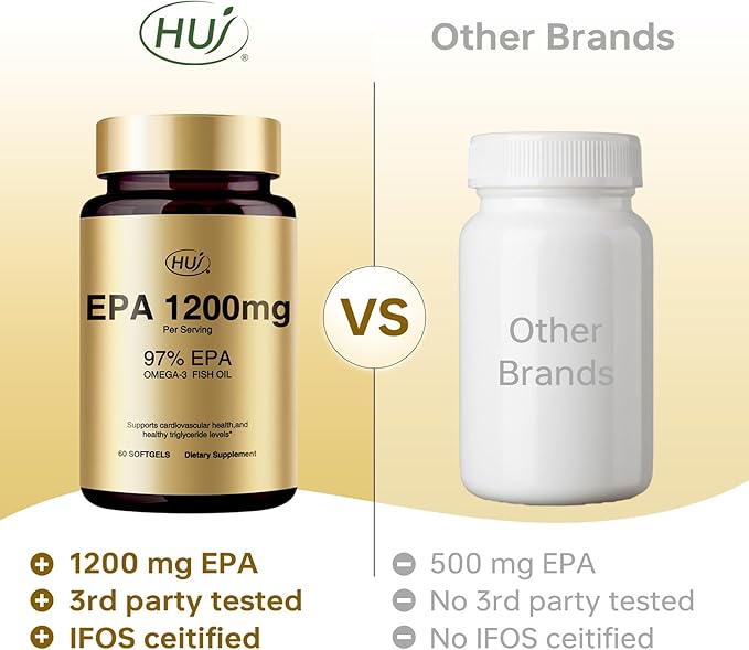 HUJ 97% EPA Omega-3 Fish Oil - 1200mg EPA Fish Oil, Wild-Caught, Sustainably Sourced - Suppprts Cardiovascular Health & Healthy Triglyceride lewels* - 60 Softgels
