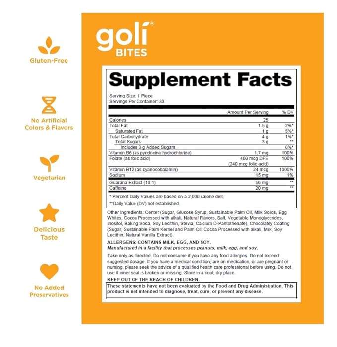 Goli Nutrition Energy Bites Salted Caramel Chocolate Flavor, Caffeinated, Vegetarian, Gluten Free and No Added Preservatives, 30 Pieces (Pack of 1)