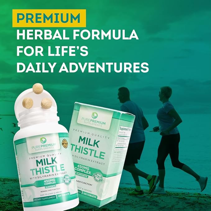 PurePremium Milk Thistle Supplement with Silymarin - 450mg Complex Normal Liver Support Supplement - Milk Thistle Extract for Normal Liver Function - 120 Tablets