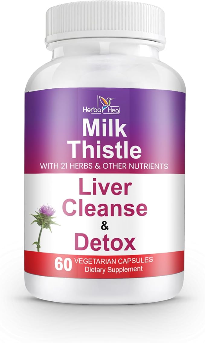 Liver Cleanse Detox Milk Thistle Liver Support 1000mg High Potency Liver Focus Supplement with 22 Ingredients - Natural Detoxifier & Regenerator with Silymarin Extract