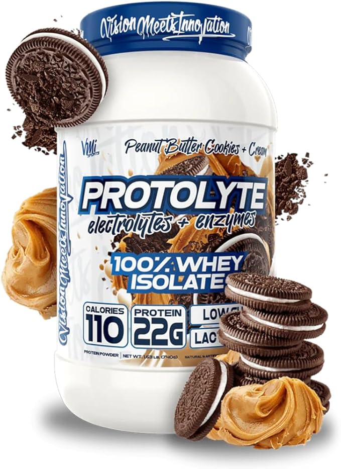 VMI Sports | ProtoLyte Whey Isolate Protein Powder | Low Calorie Whey Protein Powder for Weight Loss | Protein Powder for Muscle Gain | Digestive Enzymes (Peanut Butter Cookies & Cream, 1.6 Pounds)