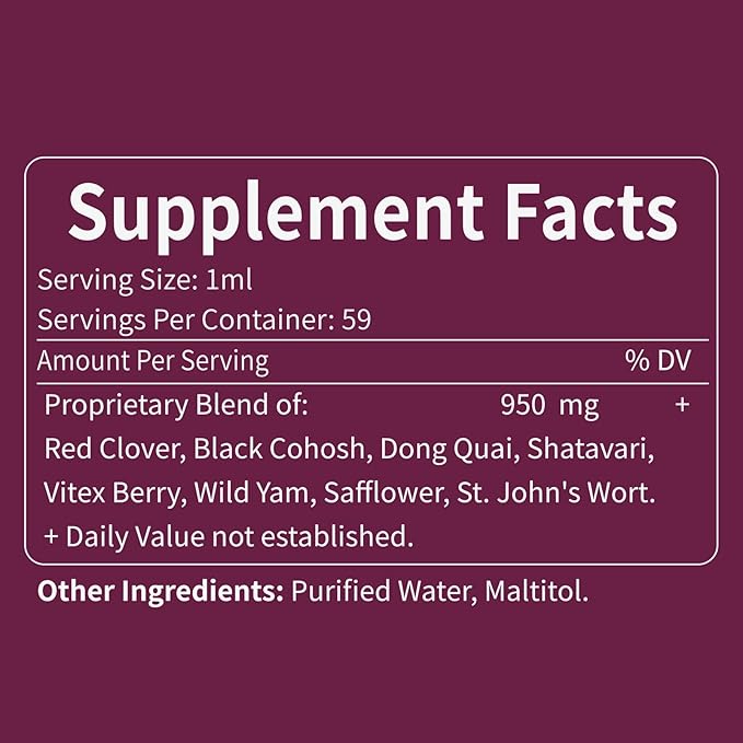 Red Clover Herb Drops for Women Health Balance, Dong Quai & Shatavari Extract Supplement for Menopause Hot Flashes Relief. 4 oz