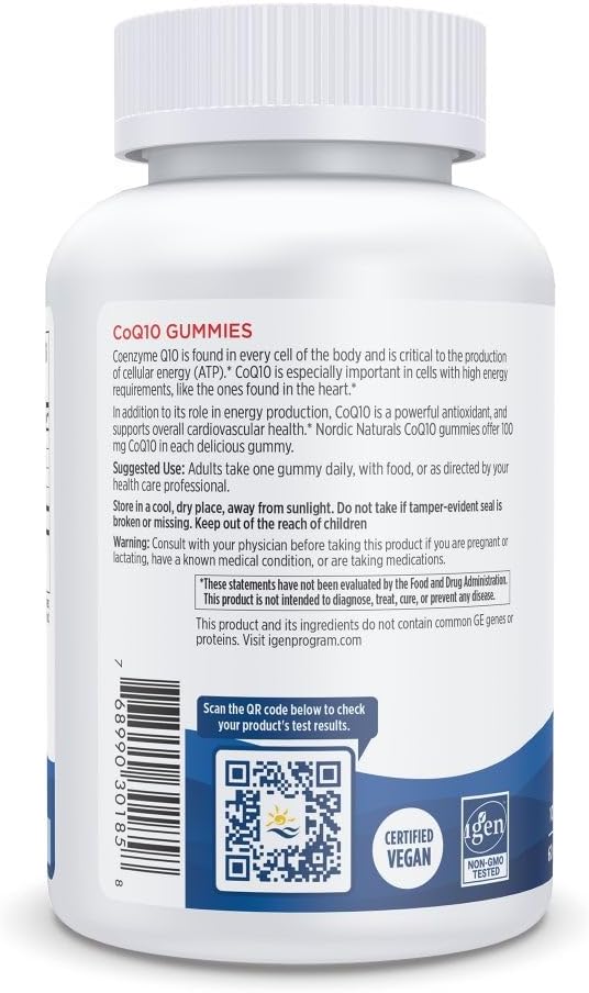 Nordic Naturals CoQ10 Gummies, Strawberry - 60 Gummies - 100 mg Coenzyme Q10 (CoQ10) - Great Taste - Heart Health, Cellular Energy Production, Antioxidant Support - Non-GMO, Vegan - 60 Servings