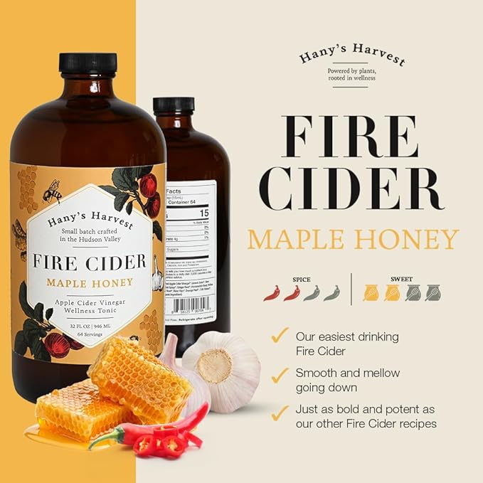 Hany's Harvest Maple Honey Fire Cider – 32 fl oz Glass Bottle | All-Natural, Small-Batch, Handcrafted, Non-GMO, Gluten-Free, Immune & Digestive Support