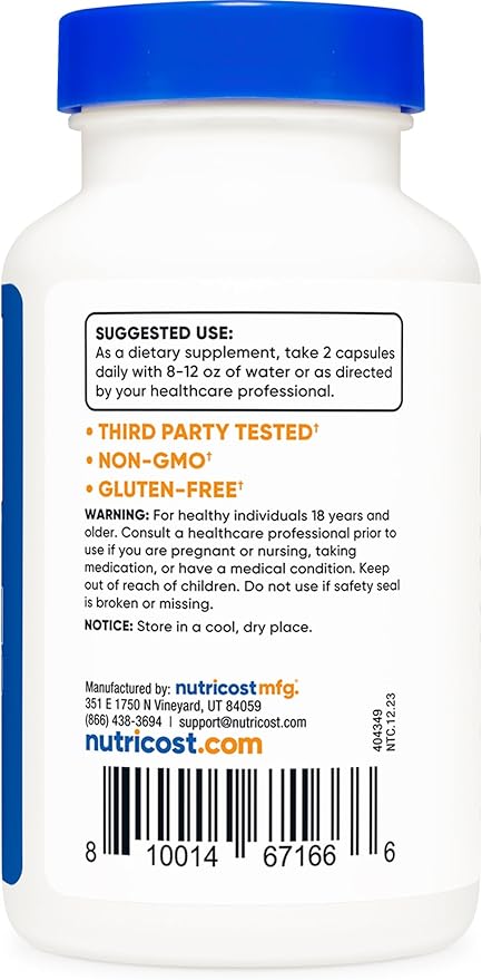 Nutricost Alpha Lipoic Acid 600mg Per Serving 120 Capsules, 60 Servings - Plant Based Caps, Non-GMO