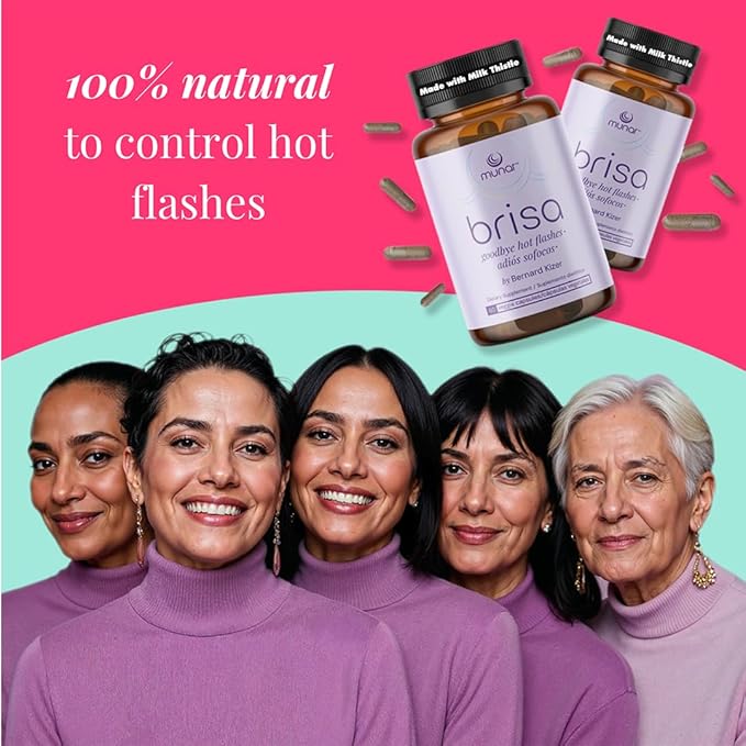 Munar Brisa Menopause Support – Hormonal Balance for Women with Milk Thistle, Vitex, Black Cohosh and Rhubarb. Reduces Hot Flashes, Boosts Energy, Liver Detox – 30-Day Supply (60 Capsules)