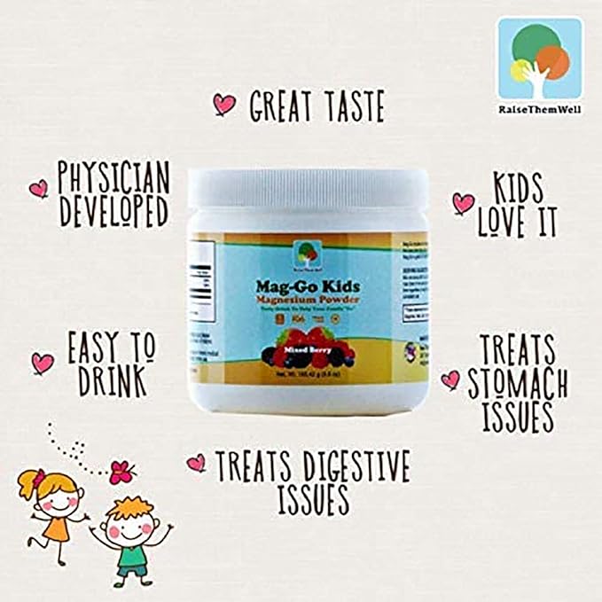 Mag-Go Kids Magnesium Powder | Constipation Relief (Unflavored) | 90 Servings per Tub