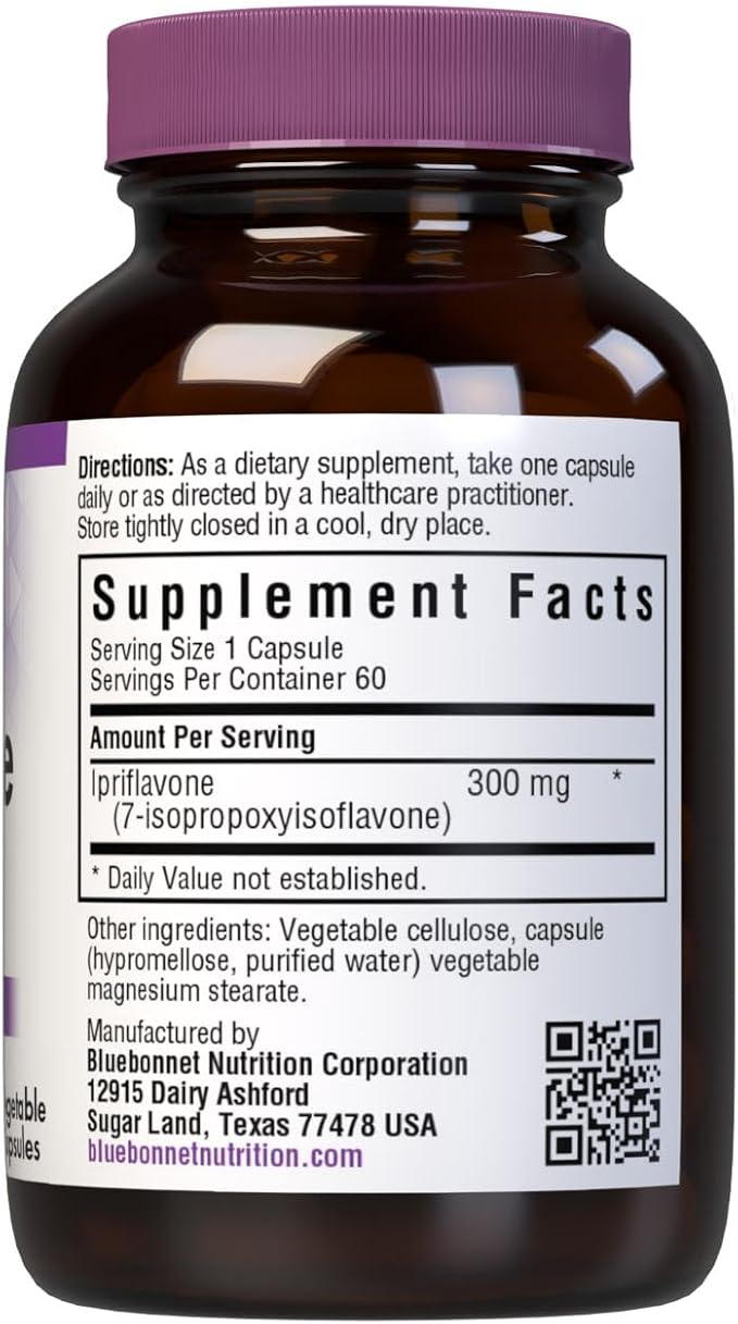 BlueBonnet Nutrition Ipriflavone 300mg – for Bone Health* – Ostivone Source - Non-GMO, Vegan, Kosher Certified, Gluten-Free, Soy-Free, Dairy-Free – 60 Vegetable Capsules, 60 Servings