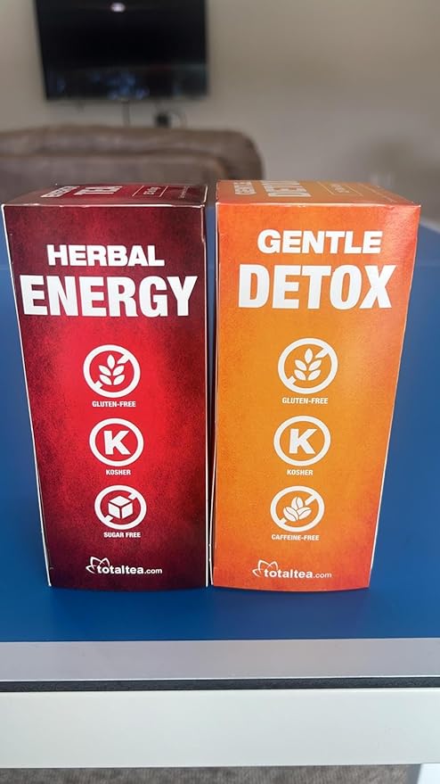 Total Tea Detox Tea & Energy Tea Set - 25 Day Detox Tea - Herbal SIim Tea with Chamomile - Hibiscus Tea and Ginger Root for Colon Cleanse – Natural Citrus & Cinnamon Herbal Tea for Digestive Health (25-Pack, Detox & Energy Tea)