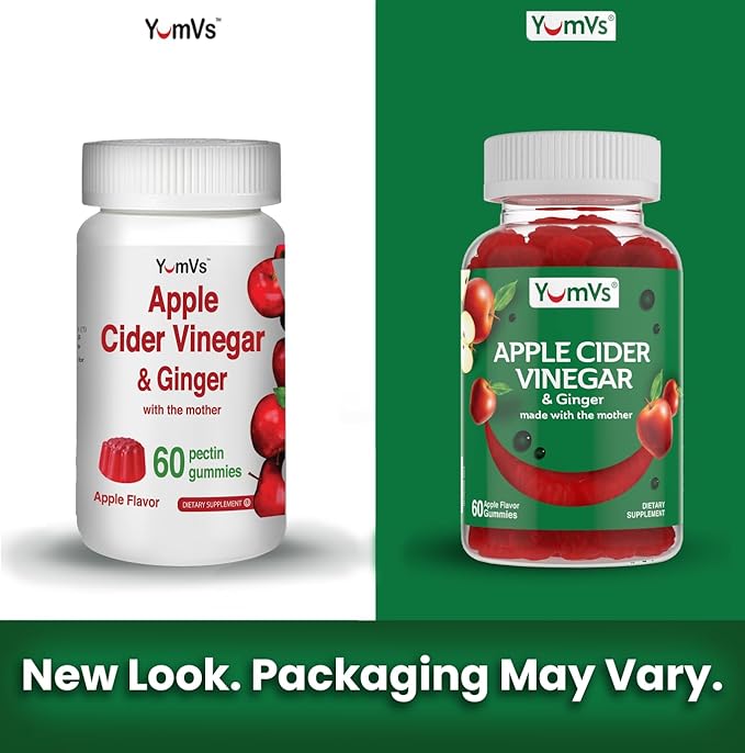 Apple Cider Vinegar Gummies with The Mother + Ginger by YumVs | Non GMO, Vegetarian Supplement for Women & Men | Heart Health and Digestive Support | Natural Apple Flavor Chewables - 60 Count