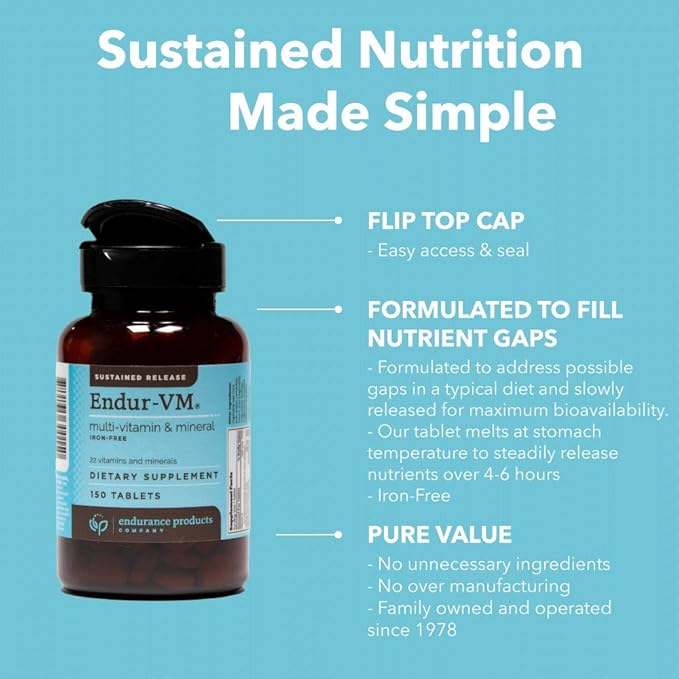 ENDUR-VM - WITHOUT IRON – Sustained-Release Daily Multi-Vitamin - Vitamin A, Vitamin C, Vitamin D, Vitamin E, Vitamin B12 - Zinc for Immune Health Support + Calcium & More - 60 Tablets