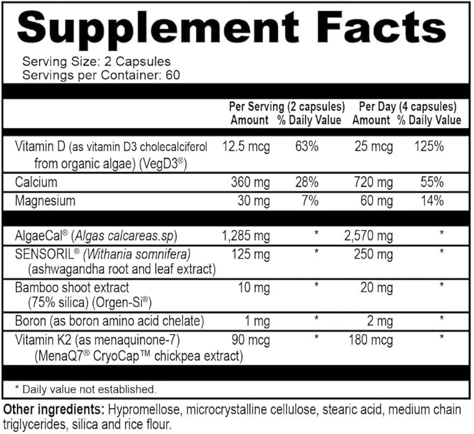 NatureCity True-Osteo+ Bone Support with Ashwagandha – for Strength & Density – Plant-Based Calcium with Organic AlgaeCal, Magnesium, Vitamin D3, K2, Silicon & Stress Support | 360 Veggie Capsules