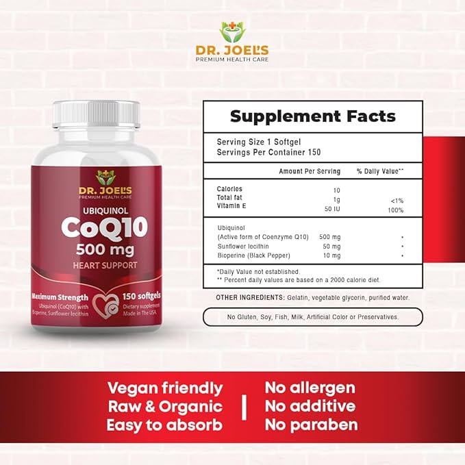 Dr. JOEL'S MOM NUTRIX Physician Recommended COQ10 500 mg - Maximum Potency & Absorption - Immune Support - 150 Softgels - Made in The USA