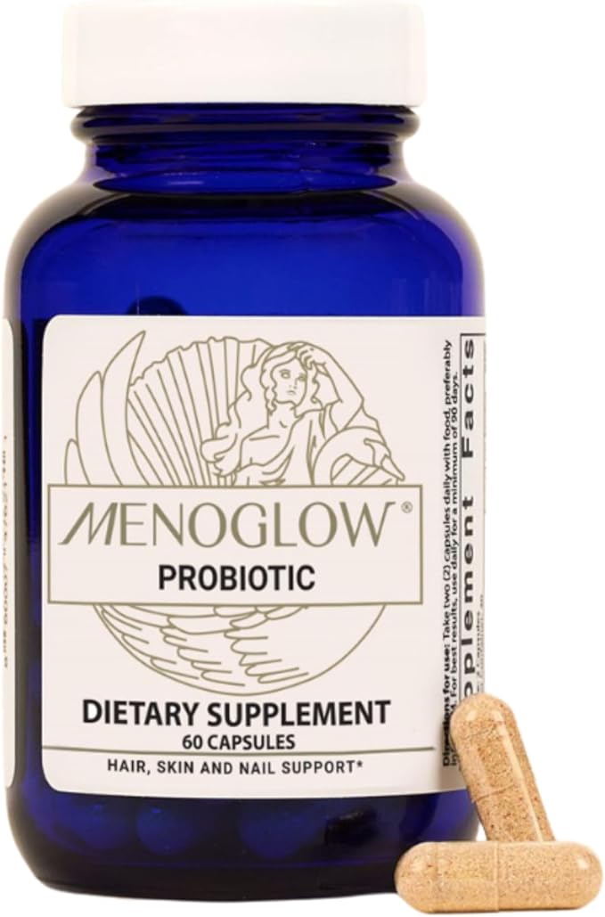 MENOLABS MenoGlow Dietary Supplement for Menopause Relief - 60 Capsules - Nutritional Supplement With Vitamin C & Hyaluronic Acid, Supports Hair, Skin & Nails Reduces Hot Flashes & Supports Gut Health