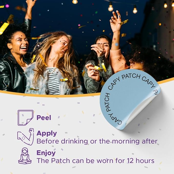 Party Capy Patch Recovery Patches (30-Pack)|Natural Patch with B12, Vitamin C & Green Tea | Feel Energized After a Big Night Out– for Unforgettable Nights & Productive Mornings