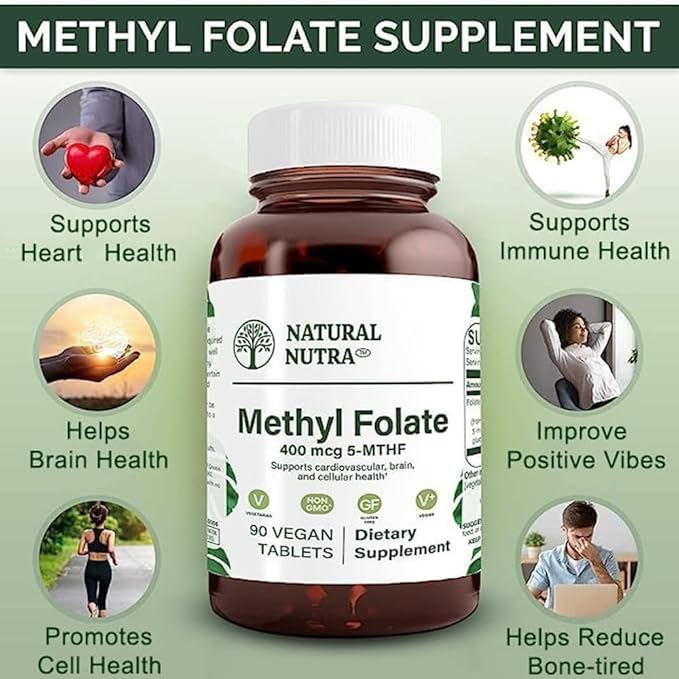 Natural Nutra Active Methyl Folate Supplement with Quatre folic, Support Heart and Body Health, Helps Brain Health, Improve Positive Vibes, Help Reduce Bone-Tired, B9, 90 Vegan Tablets (Pack of 2)