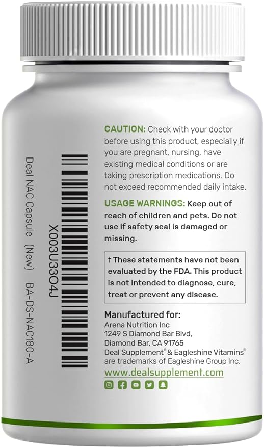 Deal Supplement NAC Supplement (N-Acetyl Cysteine) 1,000mg Per Serving with Reduced Glutathione, 240 Capsules – Antioxidant Support for Immune Health, Lung, & Liver Function
