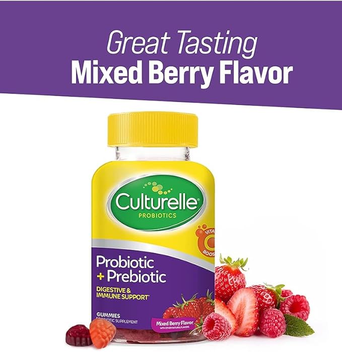 Culturelle Daily Probiotic Gummies for Women & Men, Berry Flavor, 52 Count, Naturally-Sourced Daily Probiotic + Prebiotic for Digestive Health, Non-GMO & Vegan