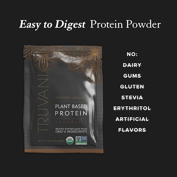 Truvani Vegan Pea Protein Powder | Chocolate | 20g Organic Plant Based Protein | 1 Serving | Keto | Gluten & Dairy Free | Low Carb | No Added Sugar