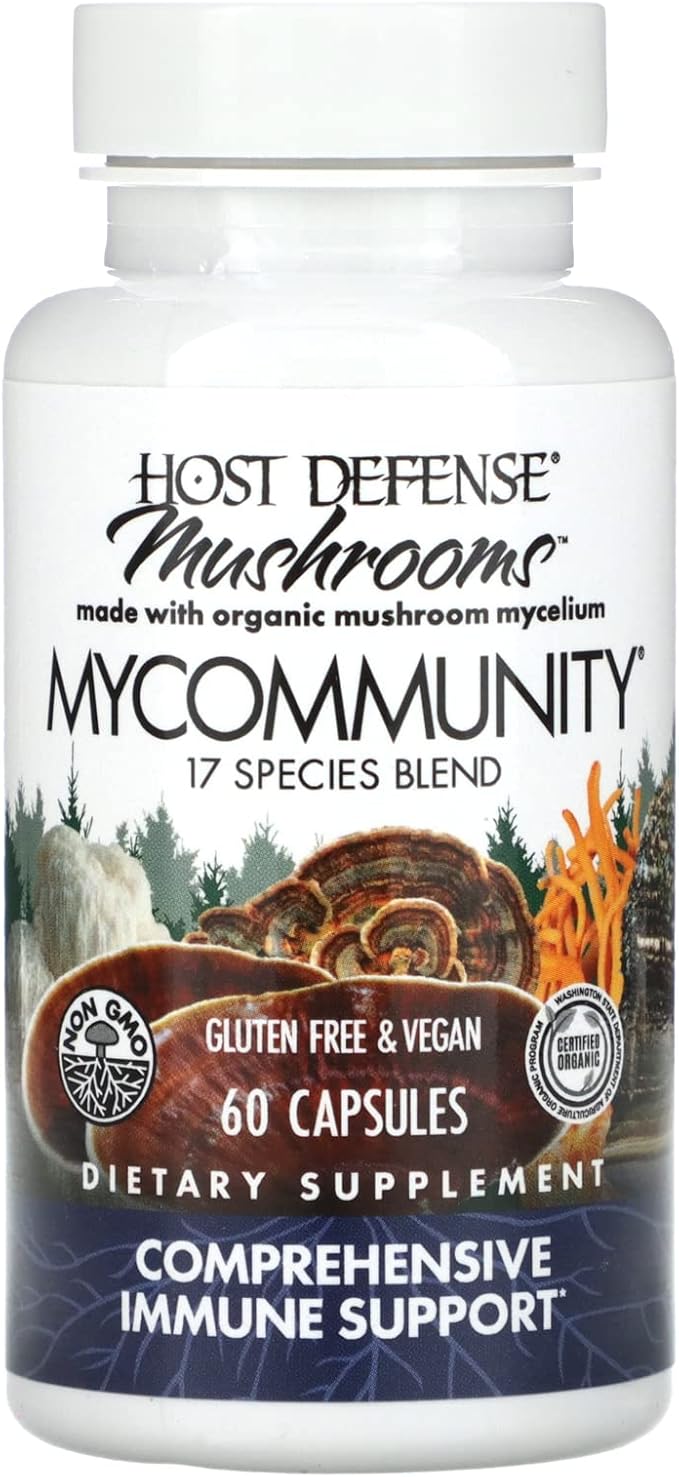 Host Defense MyCommunity Capsules - 17 Species Blend Mushroom Supplement for Immune Support - Herbal Aid with Lion's Mane, Reishi. Chaga, Cordyceps, Turkey Tail & More - 60 Capsules (30 Servings)*
