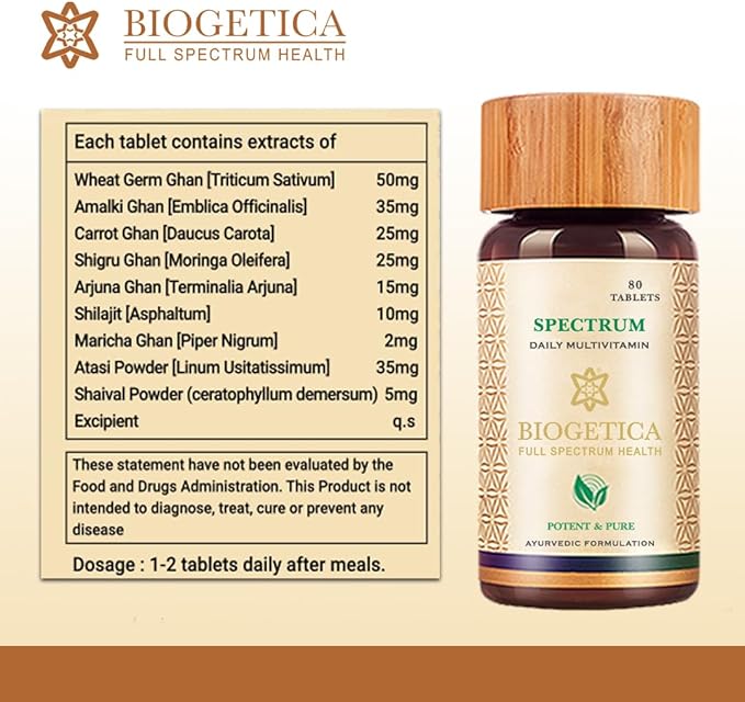 Spectrum Ayurvedic Immune Booster- Emblica officinalis, Shilajit, Nutritional Support for Men, Women (Natural Advance Multivitamin) - 80 Tablets