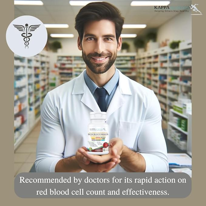 KAPPA NUTRITION Iron 26mg, Vitamin C & Orange 150mg, Folate 667mcg DFE, Vitamin B12, Beetroot, Brewers Yeast, Broccoli & MCT Oil 9 in 1 Advanced Complex (60 Capsules)