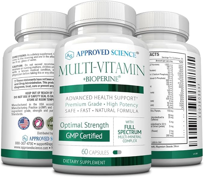 Approved Science Multi-Vitamin - with Full-Spectrum B-Vitamins, Green Tea, Lutein, Lycopene, Zeaxanthin, BioPerine - 60 Capsules - 1 Month Supply