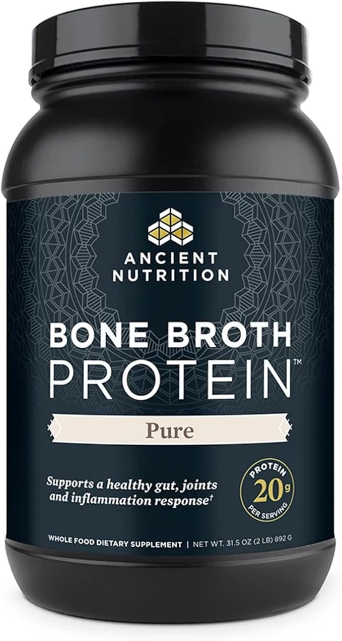 Ancient Nutrition Bone Broth Protein Powder, Pure Flavor, 20g Protein per Serving, Supports Healthy Skin, Gut Health, Joint Supplement, Gluten Free, Paleo and Keto Friendly, 40 Servings