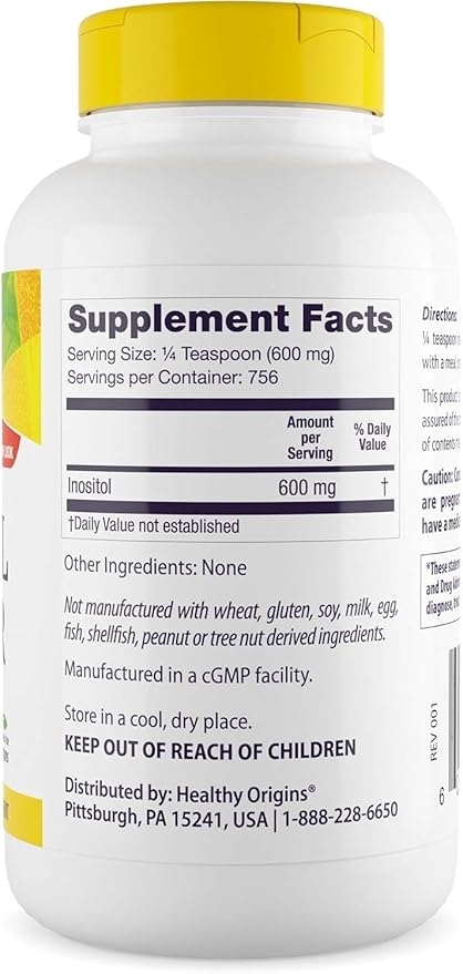 Healthy Origins Inositol Powder, 454 g - for Skin, Hair & Nail Health - Vitamin B8 Powder Supplement - Part of The B Complex Family - Vegan, Non-GMO & Gluten-Free Supplement - 16 Oz