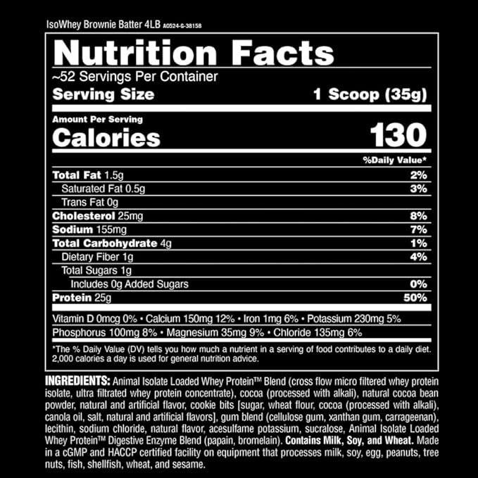 Animal Whey Isolate Protein Powder - Loaded for Pre & Post Workout Muscle Builder and Recovery with Digestive Enzymes for Men & Women - 25g Protein, Great Taste, Low Sugar - Brownie Batter 4 lbs