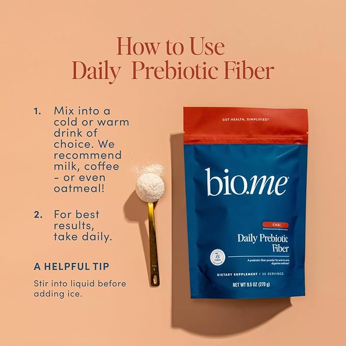 Daily Prebiotic Fiber (Chai) - Fiber Supplement Powder for Digestive Health & Gut Health - Fiber Powder Prebiotics, Non-GMO, Gluten & Sugar Free Soluble Fibre Supplements-30 Servings