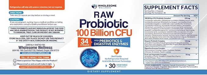 Organic Probiotics 100 Billion CFU, Dr Formulated Probiotics for Women, Probiotics for Men and Adults, Complete Shelf Stable Probiotic Supplement with Prebiotics & Digestive Enzymes; 30 Capsules