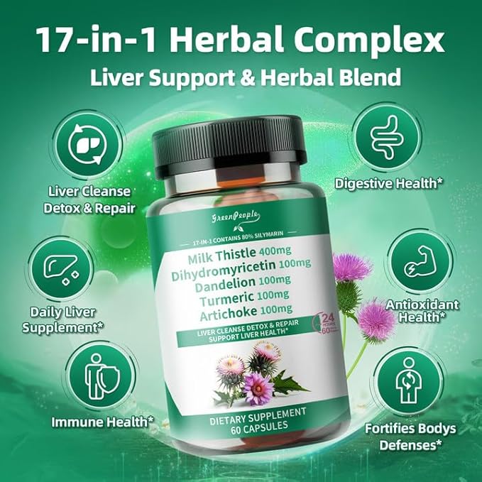 Liver Cleanse Detox & Repair - Strength Milk Thistle 30X Extract - Standardized and Concentrated 80% Silymarin w/Vitamin,95% curcuminoids & 17+Liver Health Nutrients to Revive & Thrive
