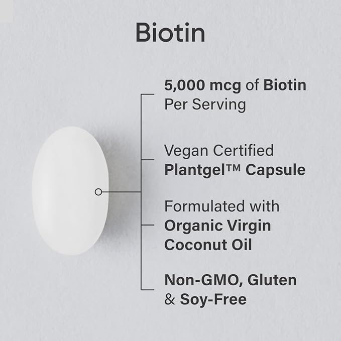 Sports Research Vegan Biotin 5000mcg with Organic Coconut Oil | Extra Strength Biotin Vitamin B7 Supplement for Hair & Skin Support | Non-GMO Verified, Soy Free, Gluten Free - 30 Softgels