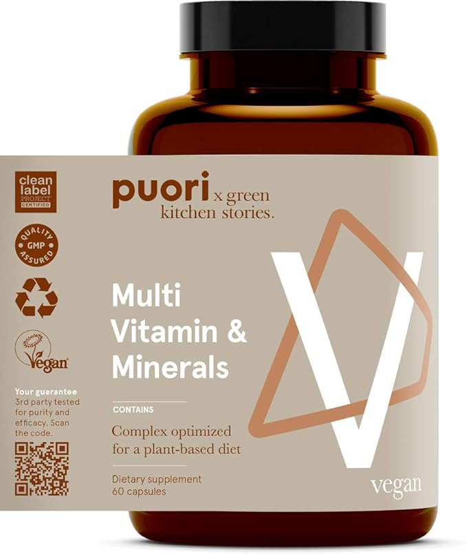 Puori Multi-Vitamin and Mineral Complex - 60 Vegan Capsules - Vegan Certified with 13 Essential Vitamin and 9 Minerals - for Overall Health, Nervous and Immune System - Dairy-Free, Vegetarian