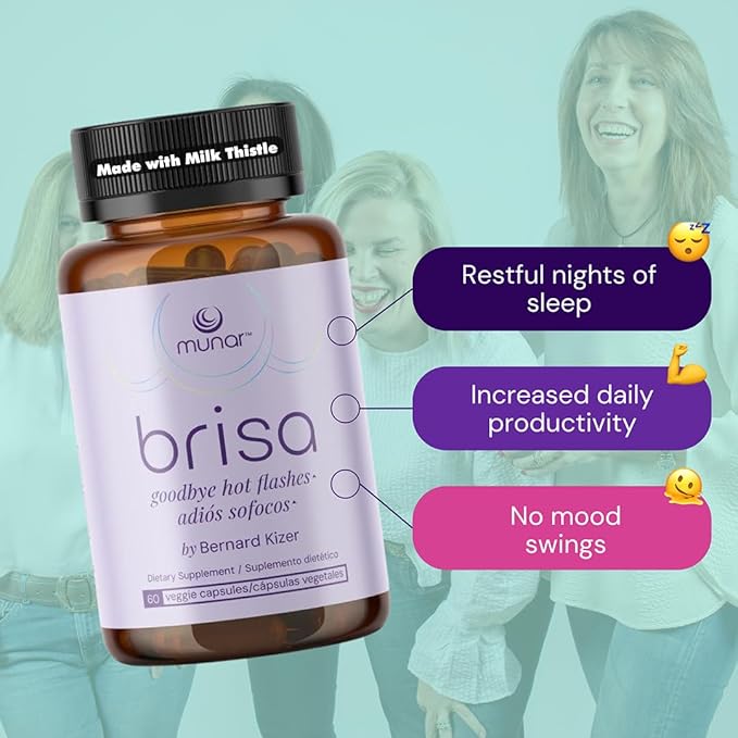 Munar Brisa Menopause Support – Hormonal Balance for Women with Milk Thistle, Vitex, Black Cohosh and Rhubarb. Reduces Hot Flashes, Boosts Energy, Liver Detox – 30-Day Supply (60 Capsules)