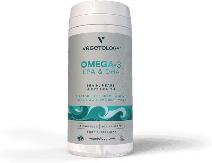 Vegan Omega 3 Supplement (60 Capsules) – Omega-3, EPA, Vitamin D3 & DHA Supplements - Algae Omega 3 Vegan Supplements for Brain, Eye, & Heart Health – Omega 3 for Kids & Adults
