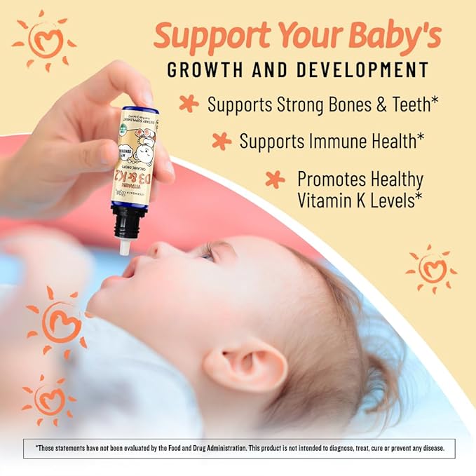 Legendairy Milk Organic Baby Vitamin D3 K2 Liquid Drops, 400 IU of Baby Vitamin D Drops for Infants with K2 Drops, Vitamin D Drops for Newborns, Toddlers, and Kids, Vegan, 90 Drops Liquid
