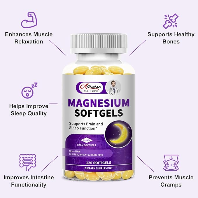 High Absorption Magnesium Glycinate 400mg Softgels Supplement, Magnesium with Calcium - Highly Bioavailable - with Vitamin D3 & K2, for Sleep, Mood, Brain Support