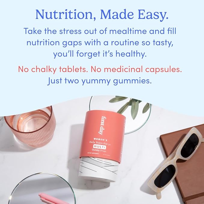 FIRST DAY Multivitamin for Women - Daily Womens Multivitamin Gummies - Vitamin A C D E B12, Magnesium, Zinc, Biotin – Vegan, Gluten Free Womens Vitamins - Hair Growth, Skin, Energy – 30 Day Supply