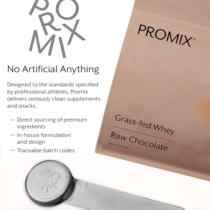 Promix Whey Protein Powder, Raw Chocolate - 5lb Bulk - Grass-Fed & 100% All Natural - Post Workout Fitness & Nutrition Shakes, Smoothies, Baking & Cooking Recipes - Gluten-Free & Keto-Friendly