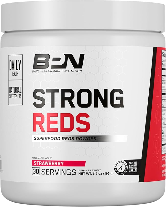 BARE PERFORMANCE NUTRITION, BPN Strong Reds Superfood Powder, Digestive Enzymes, Antioxidants, Improved Natural Energy, 30 Servings, Strawberry