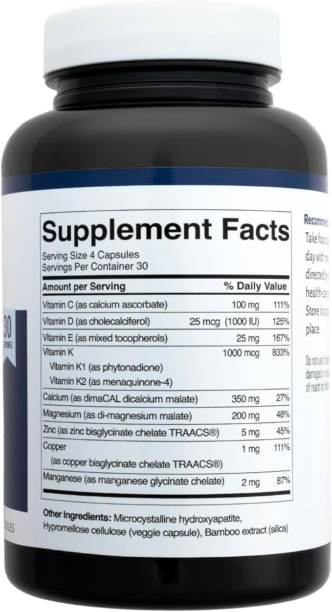 Tooth & Bone Formula - Bone Health Supplement with Calcium for Bone Strength & Tooth Enamel Support, D3 + K2, 120 Capsules, Non-GMO, Gluten-Free