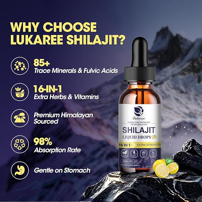 2 Pack Himalayan Shilajit Resin Drops for Men & Women, 16-in-1 Liquid Vitamin, Trace Minerals, Ginseng, Turmeric, Ashwagandha, Immune Support, Energy Boost & Joint Health, Pure Shilajit Supplement