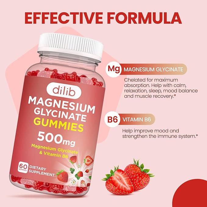Magnesium Glycinate Gummies 500mg for Adults & Kids Magnesium Supplement with Vitamin B6-Natural Calm Gummies-Calm Mood, Muscle & Sleep Support-Strawberry Flavor, 120 Gummies